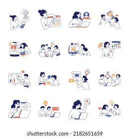 Digital Art and Teamwork Flat Illustrations 

