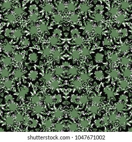 Digital art technique abstract ornate camouflage seamless pattern design in green and black tones
