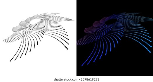 Digital Art for Textile, Cosmetics, Interior, Medical, Tech, and Fashion. Icon, Logo, and Background made of Circular Dots, Lines, and Spirals. Patterns. Futuristic 