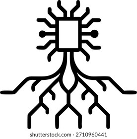 Digital art Tree roots forming circuit board concept as Panning shot of intricate tree roots that gradually morph into a complex circuit board. Camera moves upward to show the tree canopy transforming into a network of glowing data points. Business figures stand beneath gesturing towards the transformation symbolizing the merger of nature and technology. in Photo Stock Concept , copy space for advertisement or banner with Photo Realistic as high Quality Detail --ar 7:2