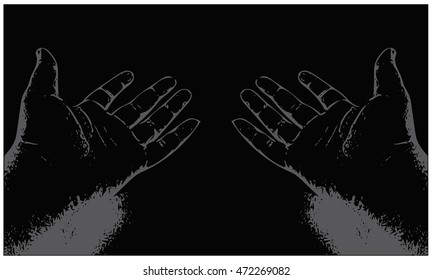 Digital art vector of realistic human hands on black background