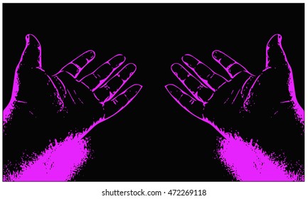 Digital art vector of realistic human hands on black background