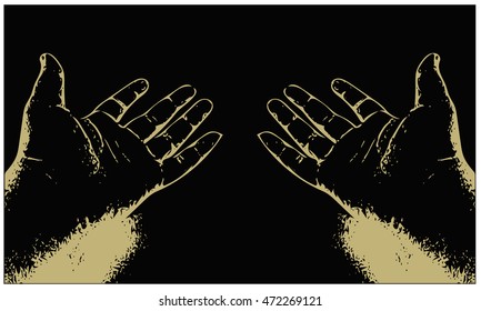 Digital art vector of realistic human hands on black background