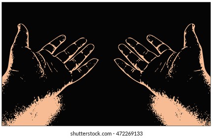 Digital art vector of realistic human hands on black background