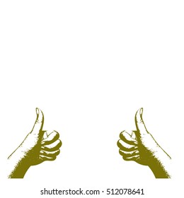 Digital art vector in realistic style of human thumbs up hands in green outline on white background and space for add text