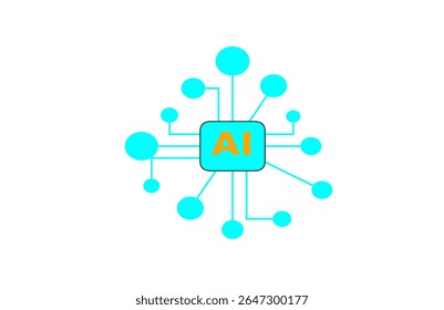 Digital Artificial Intelligence Icon for Tech Projects, AI Network Icon with Connected Nodes