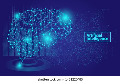 digital artificial intelligence robot electronic brain with data machine deep learning system binary, network of neuron ai vector 3d illustration