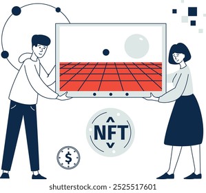 Artistas digitales crean obras de arte criptográficas. Concepto Nft