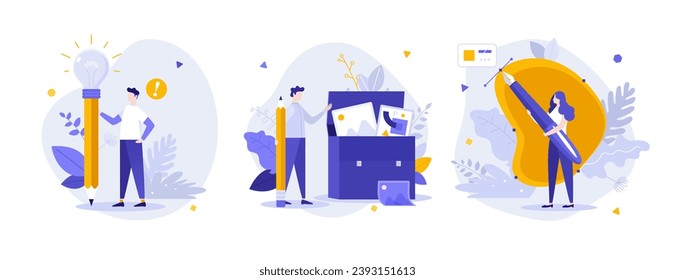 Digital artist instruments flat concept vector illustrations set. Inspiration for graphic arts portfolio cartoon composition. Innovative solutions of design creative idea for website, presentation