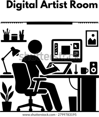 Digital Artist Workspace Creative Studio Graphic Designer Vector Icon