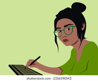 Artística digital: Ilustrador independiente en el trabajo