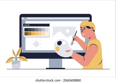 digital artists vector concept. Modern artists work on computer art.