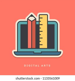 Digital arts sticker. Thin line, flat design style. Vector illustration