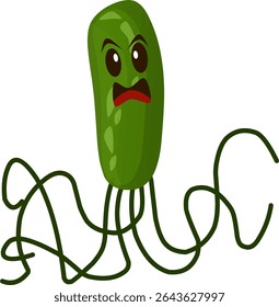 Digital Artwork of Angry Bacteria with Flagella in Cartoon Style