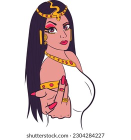 Obra digital de una hermosa mujer con accesorios de Egipto. Arte conceptual de Cleopatra