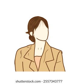 A digital artwork depicting a faceless woman wearing a fashionable beige jacket, showcasing minimalist design and modern art concepts. Perfect for themes of professionalism, style, or individuality. G