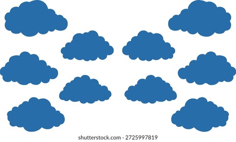 Obra de arte digital con nueve nubes azules y varias estrellas amarillas esparcidas por un espacio blanco limpio
