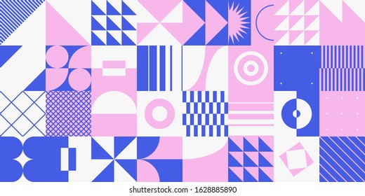 Digital artwork graphic design of simple vector pattern made with geometric shapes and forms, great for web design, website header, business card, invitation, poster, textile print, background.