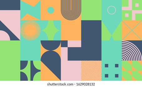 Digital artwork graphic design of simple vector pattern made with geometric shapes and forms, great for web design, website header, business card, invitation, poster, textile print, background.