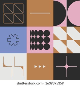 Digital artwork graphic design of simple vector pattern made with geometric shapes and forms, great for web design, website header, business card, invitation, poster, textile print, background.