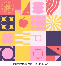 Digital artwork graphic design of simple vector pattern made with geometric shapes and forms, great for web design, website header, business card, invitation, poster, textile print, background.