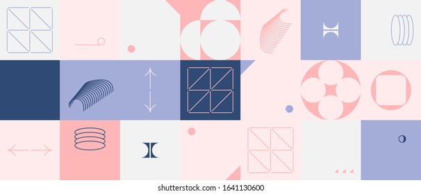 Digital artwork graphic design of simple vector pattern made with geometric shapes and forms, great for web design, website header, business card, invitation, poster, textile print, background.