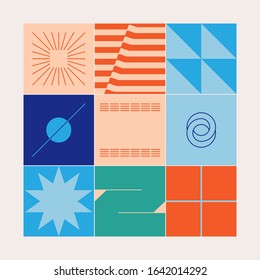 Digital artwork graphic design of simple vector pattern made with geometric shapes and forms, great for web design, website header, business card, invitation, poster, textile print, background.