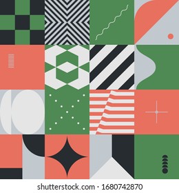 Digital artwork graphic design of simple vector pattern made with geometric shapes and forms, great for web design, website header, business card, invitation, poster, textile print, background.