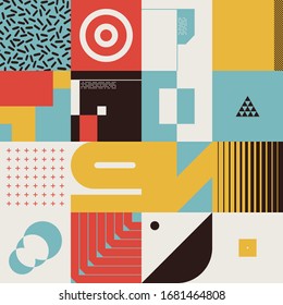 Digital artwork graphic design of simple vector pattern made with geometric shapes and forms, great for web design, website header, business card, invitation, poster, textile print, background.