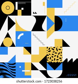 Digital artwork graphic design of simple vector pattern made with geometric shapes and forms, great for web design, website header, business card, invitation, poster, textile print, background.