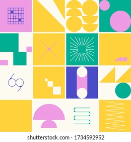 Digital artwork graphic design of simple vector pattern made with geometric shapes and forms, great for web design, website header, business card, invitation, poster, textile print, background.