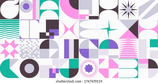Digital artwork graphic design of simple vector pattern made with geometric shapes and forms, great for web design, website header, business card, invitation, poster, textile print, background.