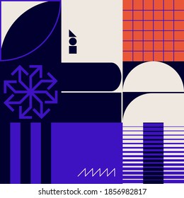 Digital artwork graphic design of simple vector pattern made with geometric shapes and forms, great for web design, website header, business card, invitation, poster, textile print, background.
