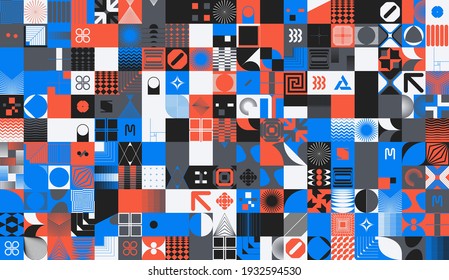 Digital artwork graphic design of simple vector pattern made with geometric shapes and forms, great for web design, website header, business card, invitation, poster, textile print, background.