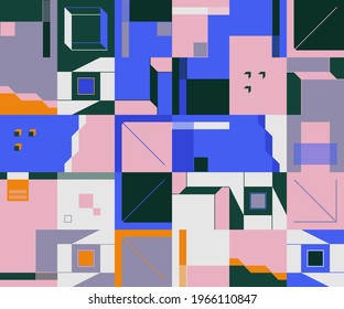 Digital artwork graphic design of simple vector pattern made with geometric shapes and forms, great for web design, website header, business card, invitation, poster, textile print, background.