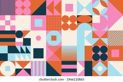 Digital artwork graphic design of simple vector pattern made with geometric shapes and forms, great for web design, website header, business card, invitation, poster, textile print, background.