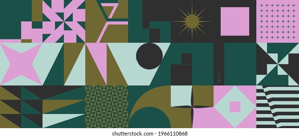 Digital artwork graphic design of simple vector pattern made with geometric shapes and forms, great for web design, website header, business card, invitation, poster, textile print, background.