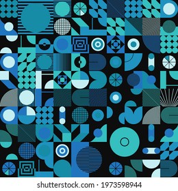 Digital artwork graphic design of simple vector pattern made with geometric shapes and forms, great for web design, website header, business card, invitation, poster, textile print, background.