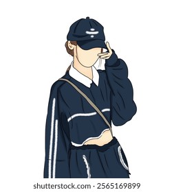 Digital artwork of an individual dressed in contemporary urban attire, featuring a hat and casual clothing emphasizing modern fashion style and individuality.