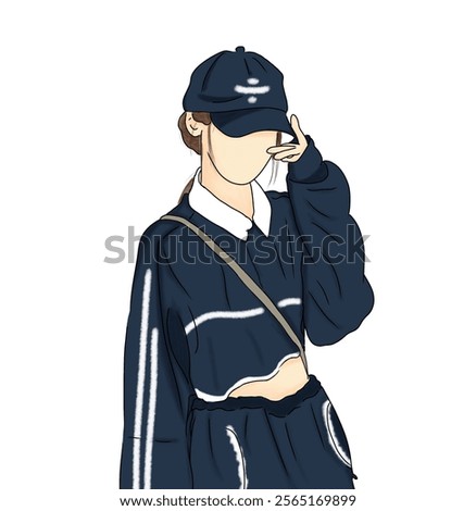 Digital artwork of an individual dressed in contemporary urban attire, featuring a hat and casual clothing emphasizing modern fashion style and individuality.