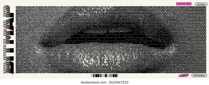 Uma arte digital mostra uma representação estilizada de lábios compostos de elementos bitmap, entrelaçando a estética y2k com dadaísmo.