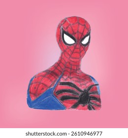 Digital Artwork of a Superhero with Red and Blue Suit on Pink Background 