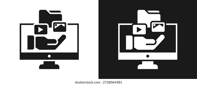 Digital Asset Icon Set Glyphe auf weißem und schwarzem Hintergrund