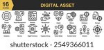 Digital Asset icon set. Includes creator, website, service, digital, global, management, social media, and More. Outline icons vector collection.