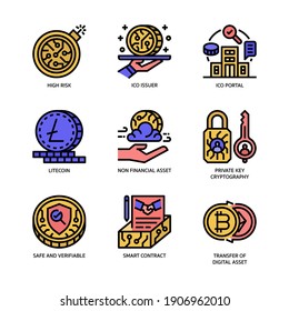 Iconos de activos digitales Juego de estilos de esquema rellenado