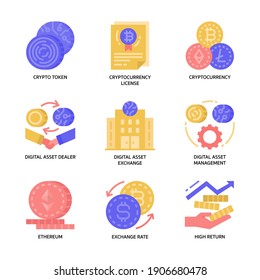 Iconos de activos digitales con estilo plano