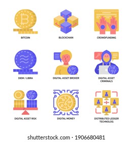 Iconos de activos digitales con estilo plano