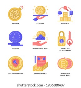 Digital Asset Icons Set Flat Style