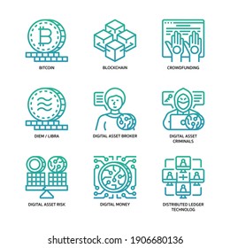 Digital Asset Icons Set Gradient Style