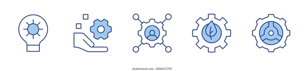 digital asset management, gears, skills, gear. Gear Icon vector illustration. Line Duotone style. Editable stroke.
